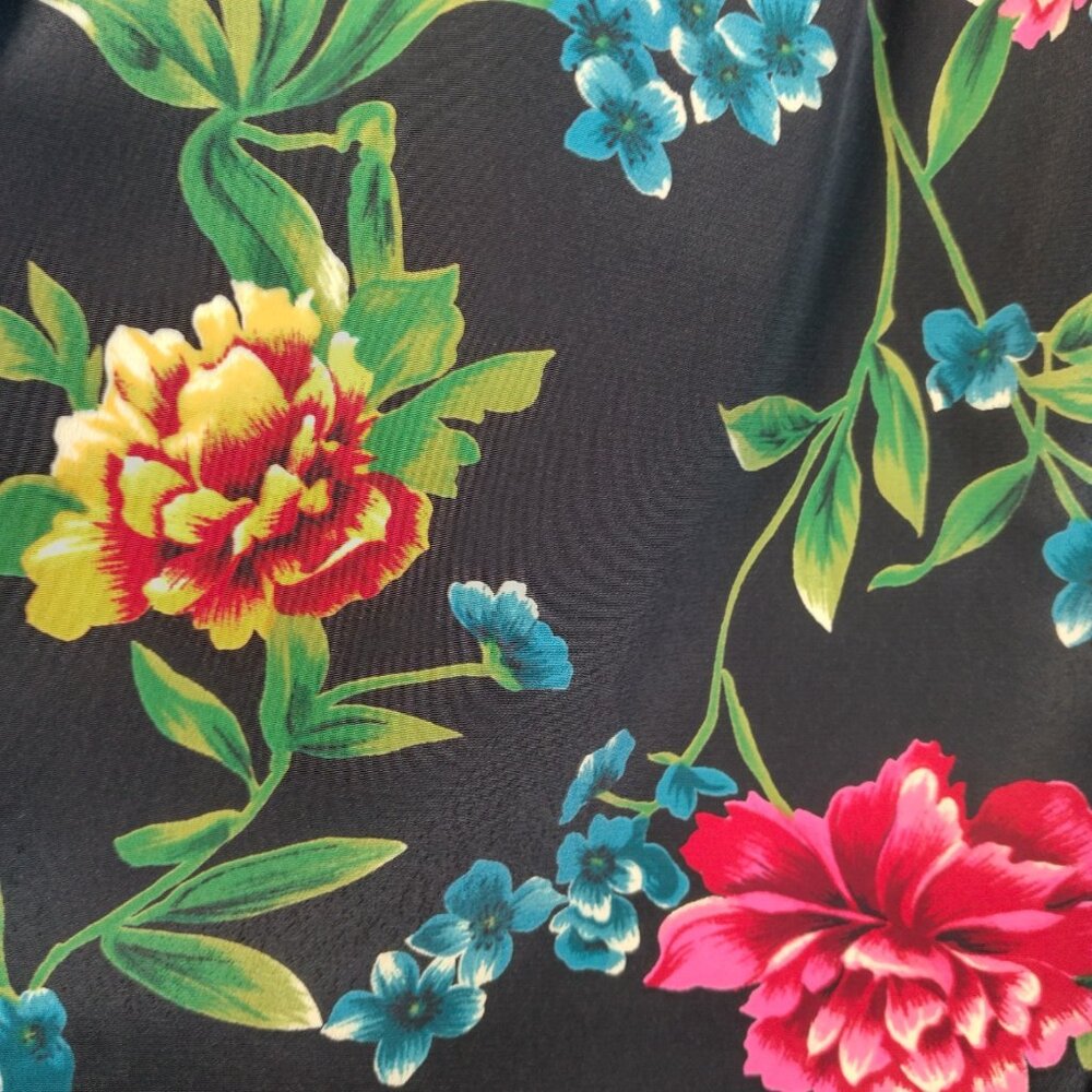 Vintage Maggie Sweet Blouse Plus Size 1X Black Floral Gold Flower Buttons - Picture 12 of 16